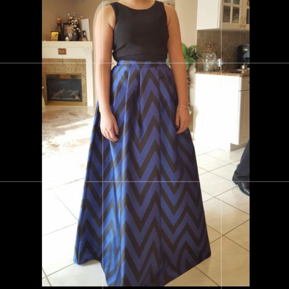 Black and Blue striped Gown with sheer attachment